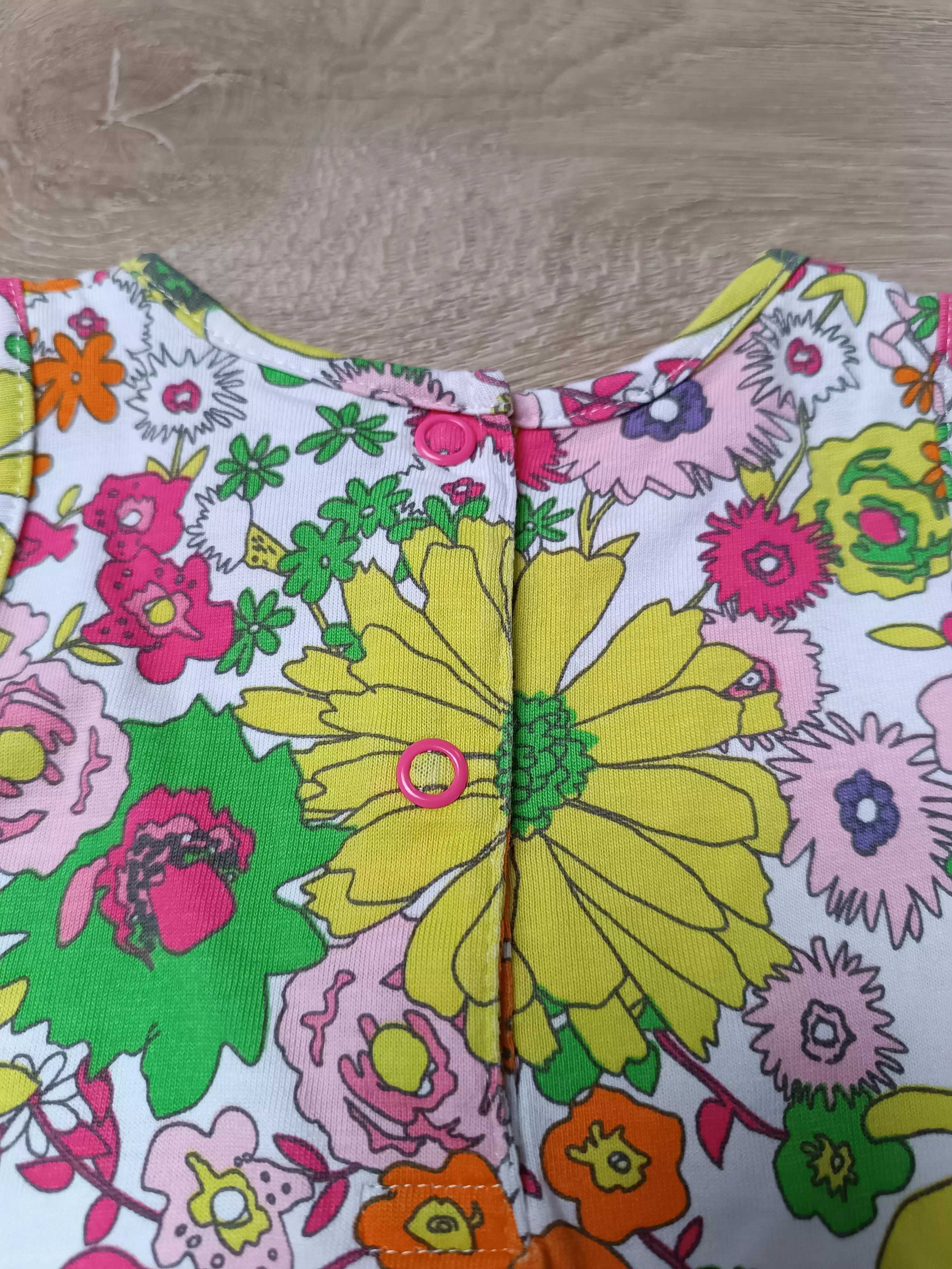 Sukienka trapezowa falbana zatrzaski jaskrawe kwiaty 'H&M' 68