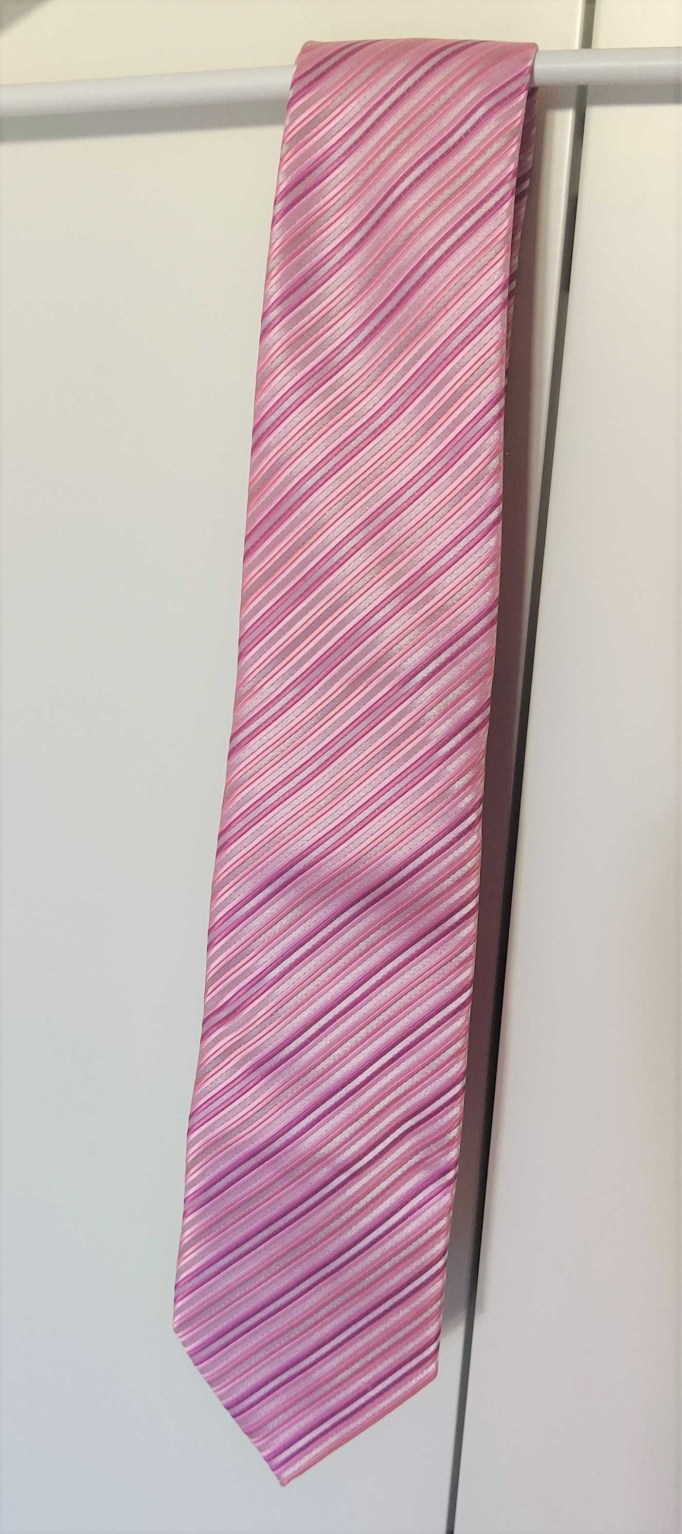 Żakardowy Krawat FRANCO FERUZZI różowy w paski
