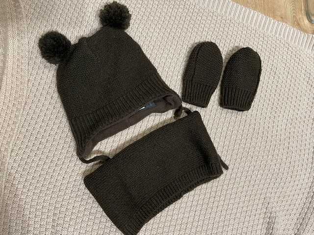 zimowy komplet 3-częściowy czapka, rękawiczki, komin H&M 62/68