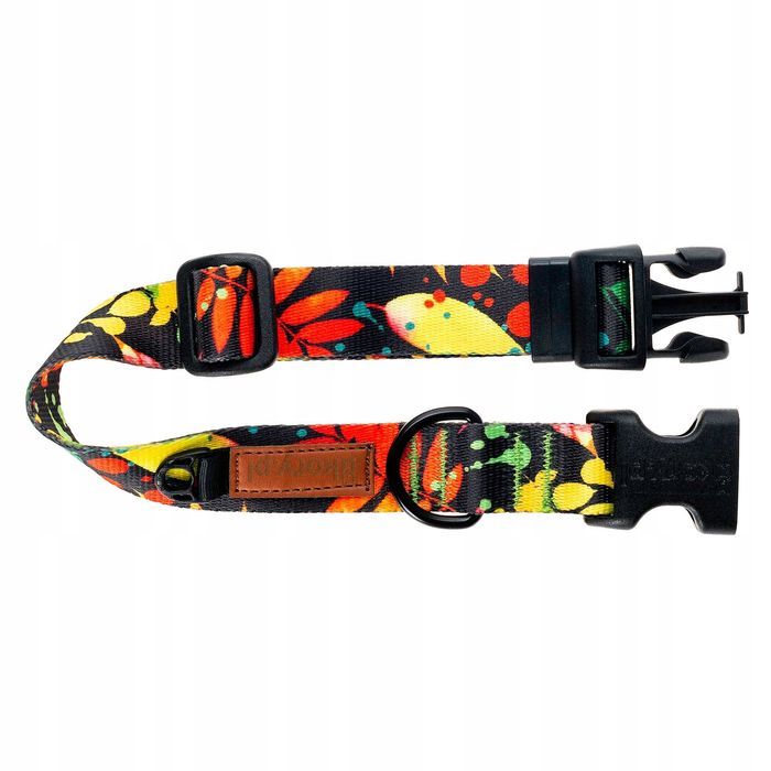 mocna obroża dla psa amstaffa stafika pitbulla m/l 25mm czarna liście