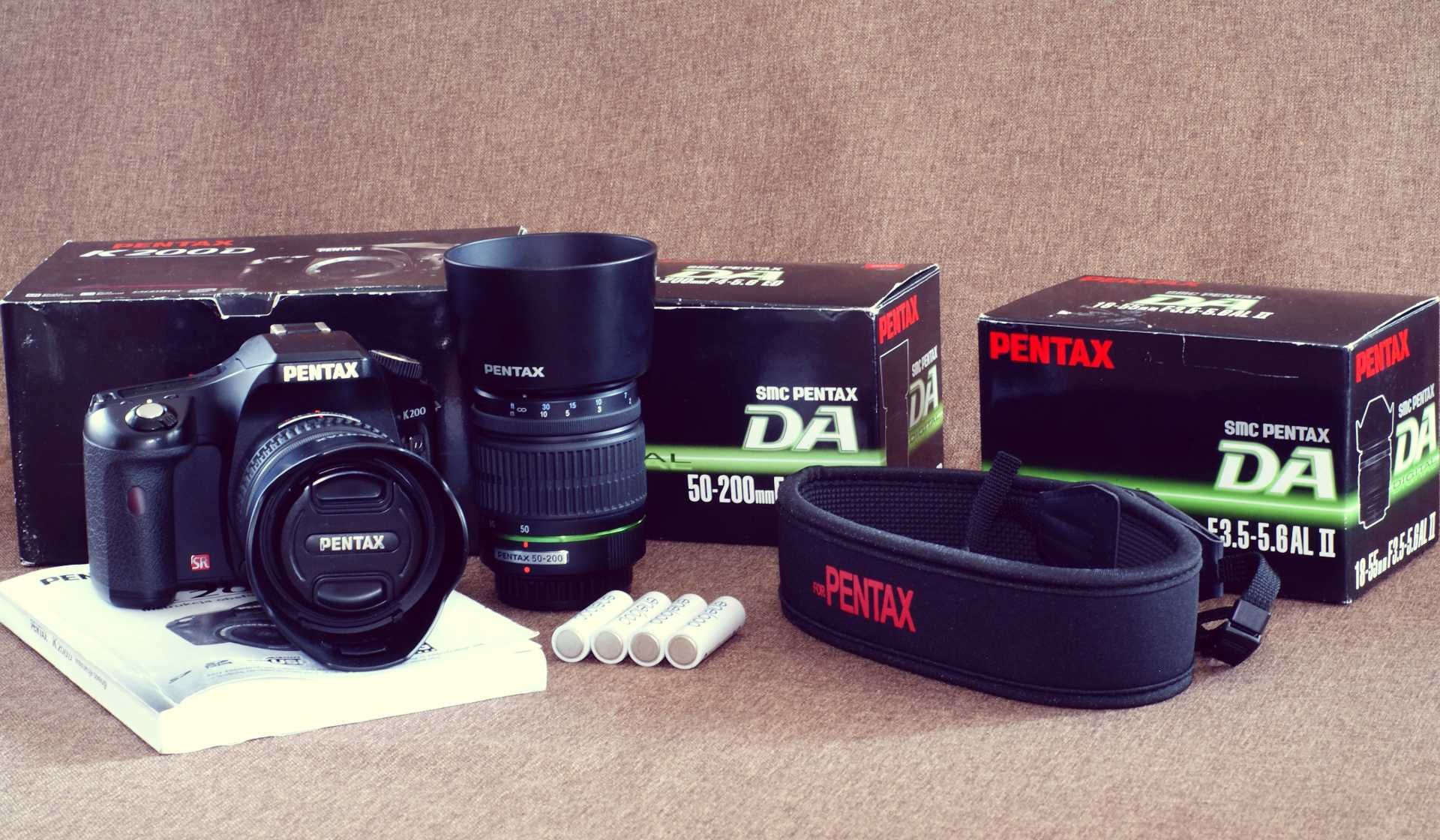 Pentax K200D + 18-55 + 55-200 9k zdjęć Stan Idealny Pudełka + Eneloop