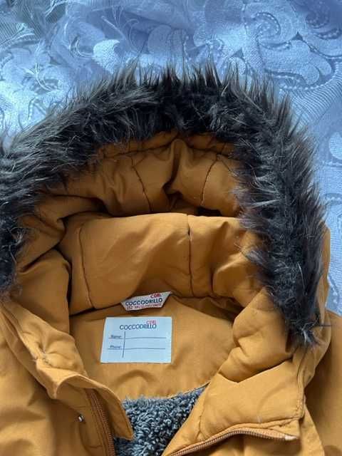 kurtka zimowa z kapturem 152 coccordillo kolor musztardowy