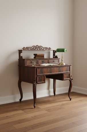 Secretária de Madeira Maciça com Detalhes Intrincados