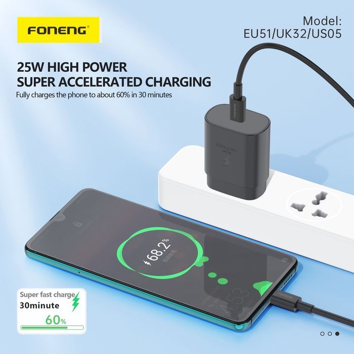 Foneng Ładowarka Sieciowa Eu51 Gan - Typ C - Pd 25W Biała
