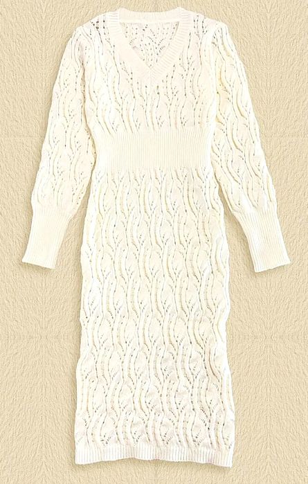 NOWA elegancka sukienka midi r. 5 XL - dzianina, ażurowy wzór