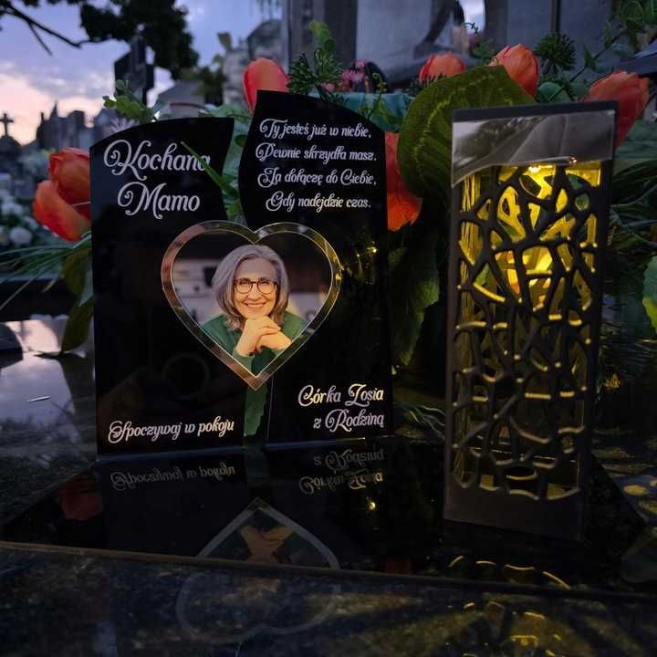 WIECZNY ZNICZ SOLARNY Ze Zdjęciem Cmentarz dla Mamy Taty Babci Dziadka
