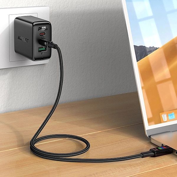 Kabel Acefast C7-03 Usb-c Usb-c 100w 1.2m z wyświetlaczem - czarny