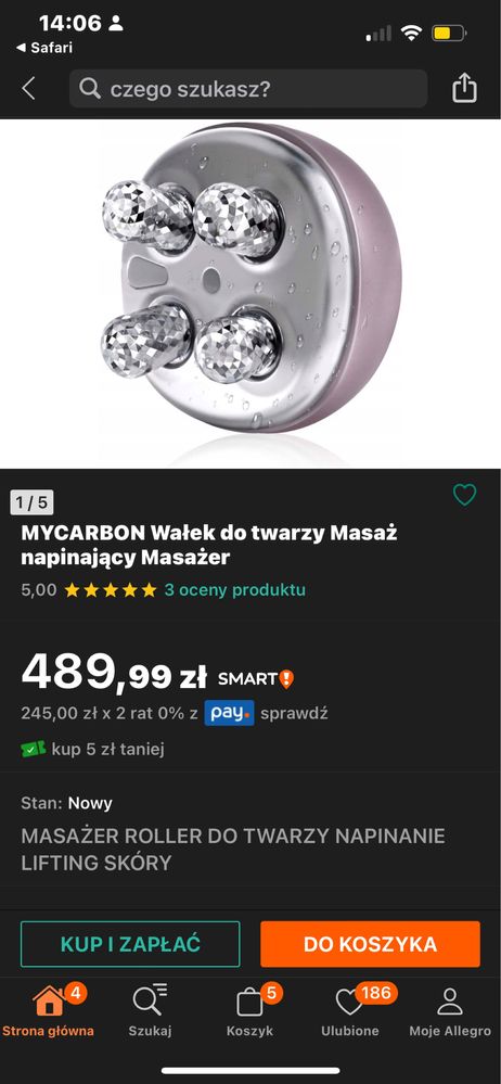 Masazer do twarzy Mycarbon, wałek, ujedrnianie