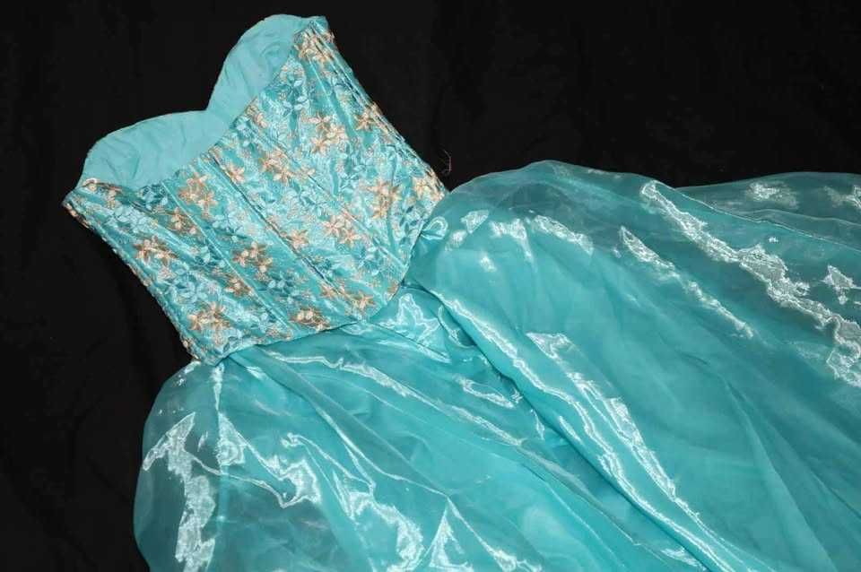 vestido de cerimónia azul turqueza