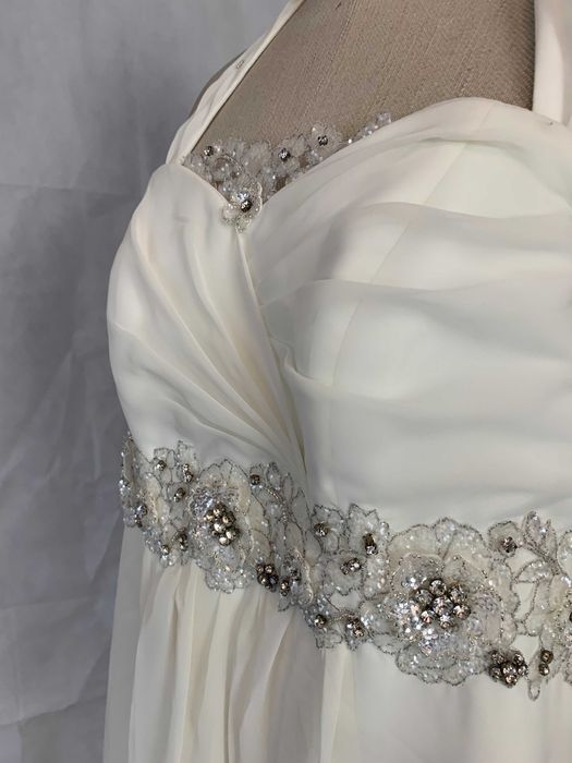 Zwiewna suknia ślubna na plażę fason Empire Halter 44 XXL plus size