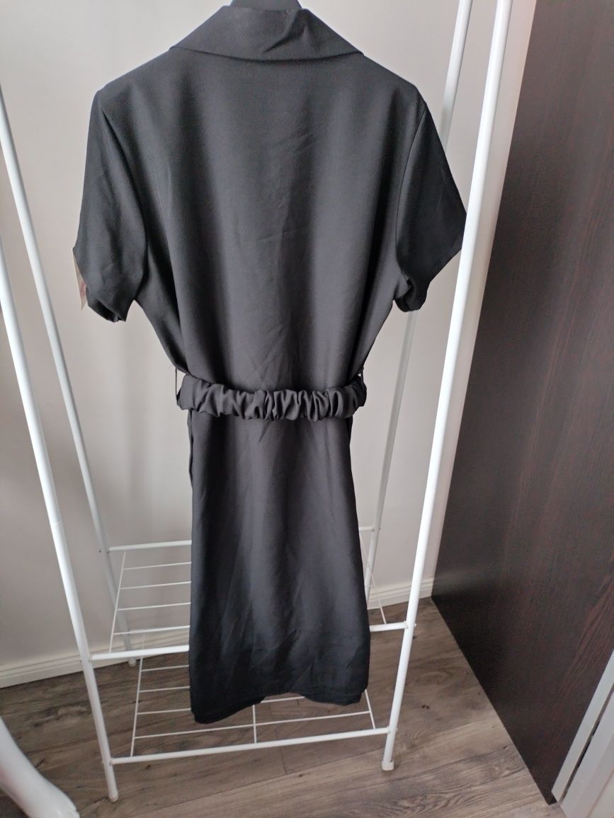 Sukienka czarna koszulowa szmizjerka MIDI uni S-L