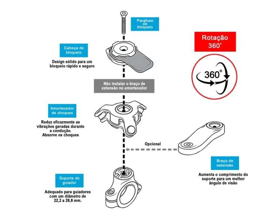 Suporte telemóvel "QUAD LOCK"  com amortecedor para bicicleta.