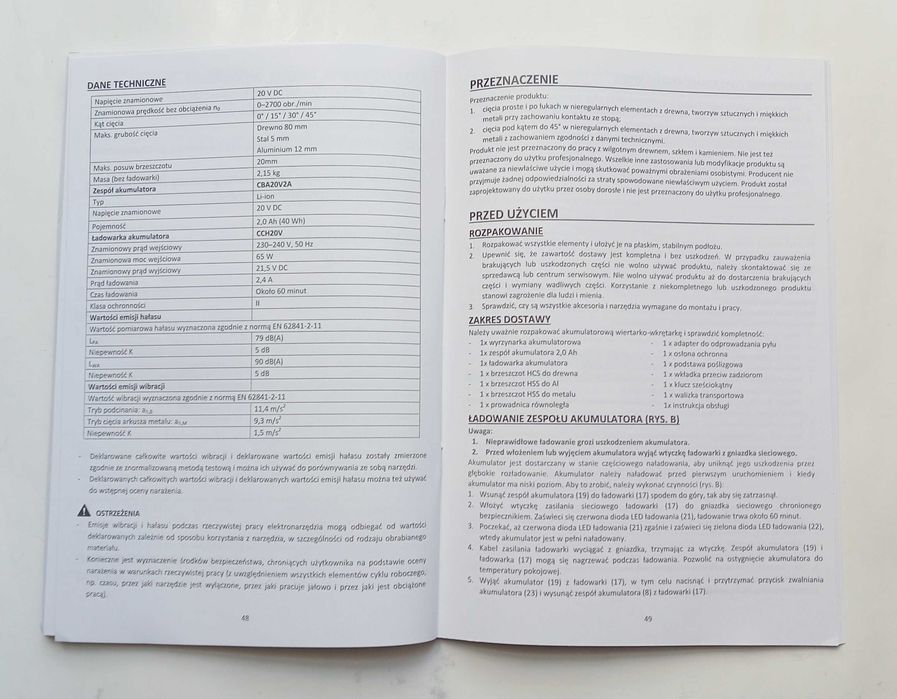 Nowa wyrzynarka Carrefour 20V -komplet w walizce: akumulator ładowarka