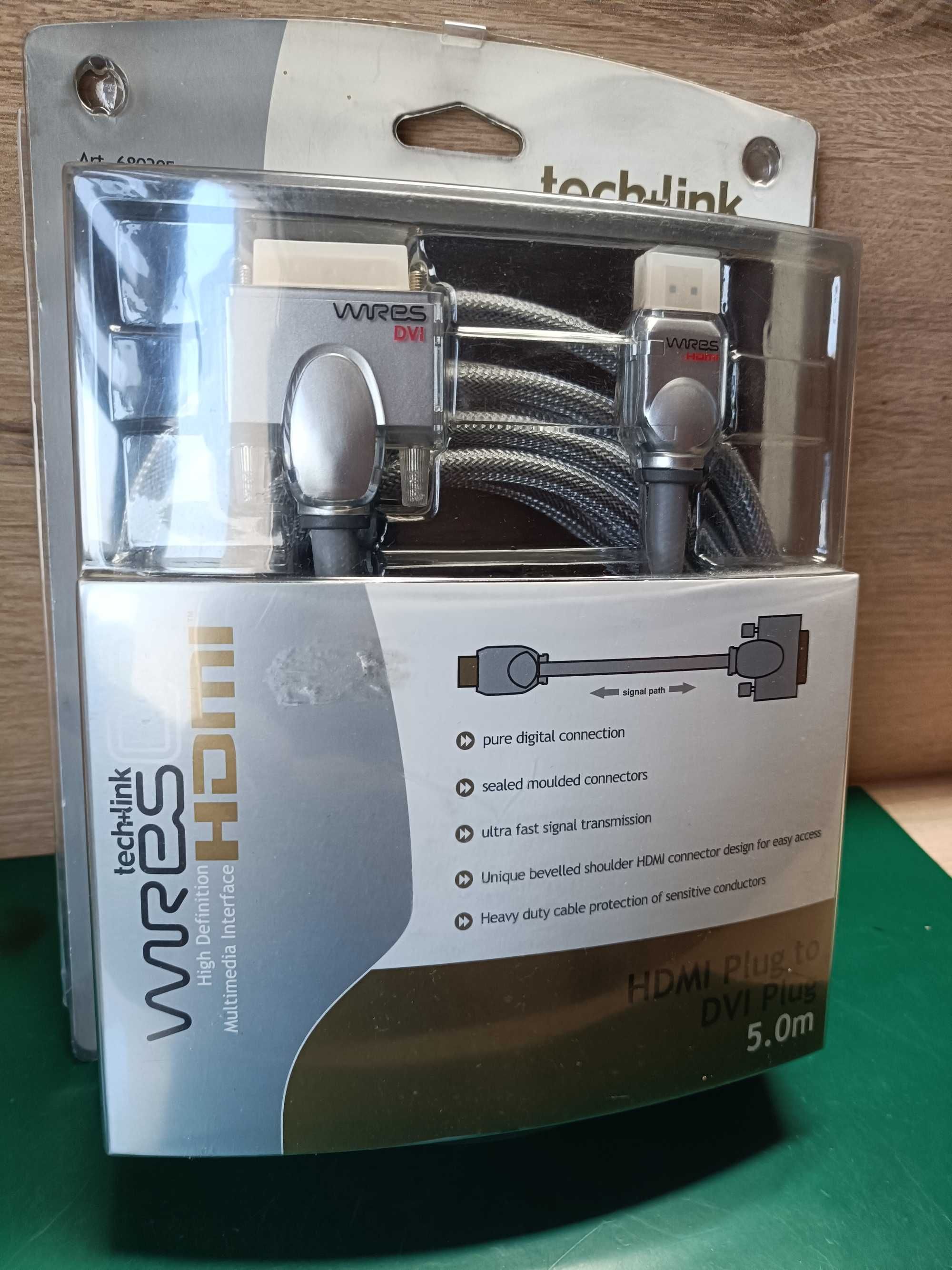 Przewód HDMI DVI-D Techlink 5m.