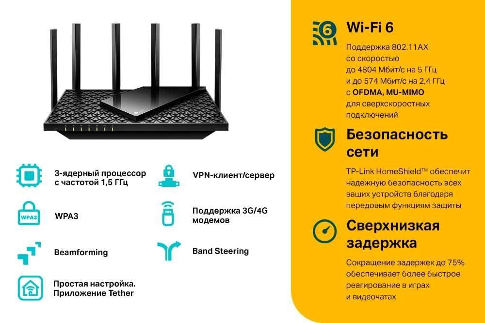 Новый Mesh WiFi 6 Гигабитный 5 ГГц Роутер Tp-Link Archer AX73 AX5400