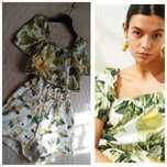 Zestaw XS w cytryny top H&M i szorty z wysokim stanem