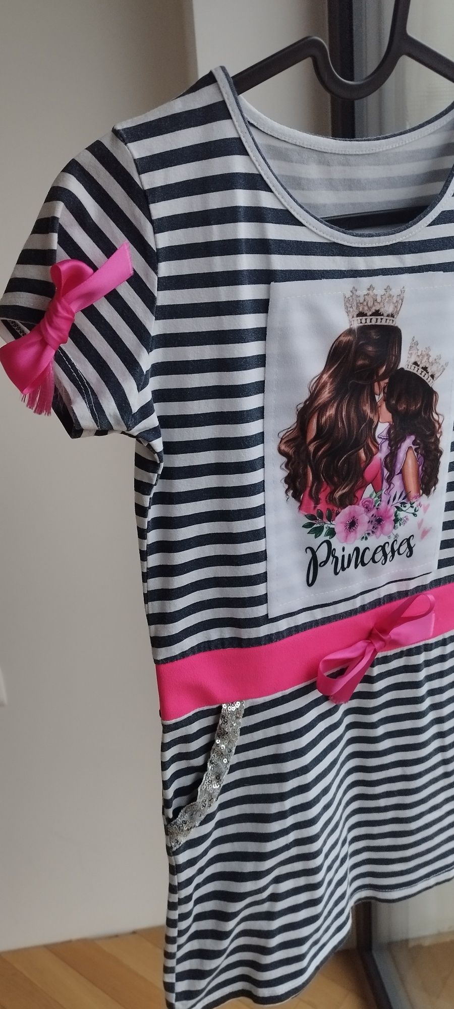 Sukienka paski księżniczka princess cekiny mama i córka 128 134, 140