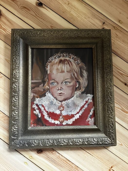 Mariusz Maciąg Dziewczynka w czerwonej sukience obraz olejny