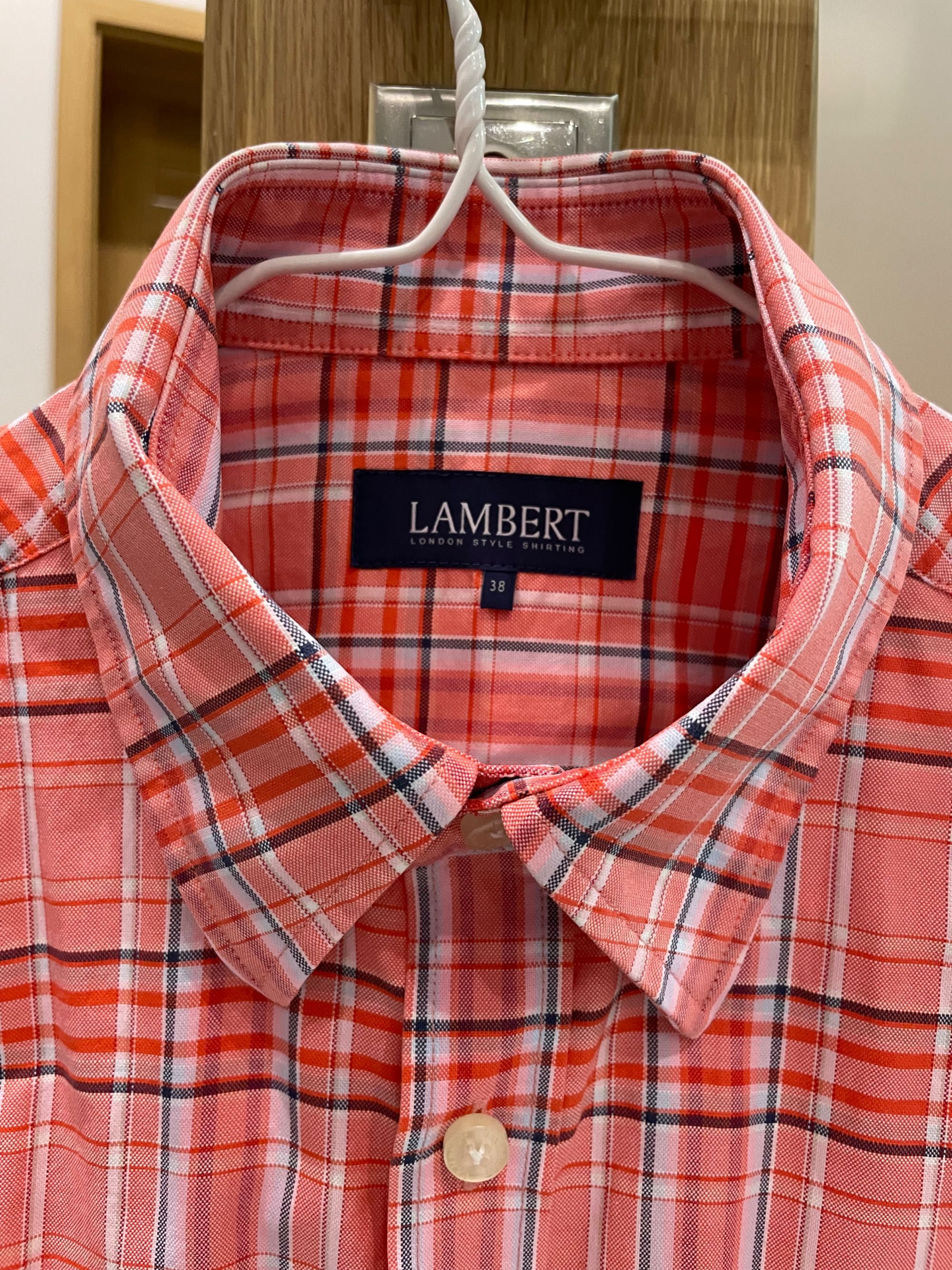Koszula męska LAMBERT London rozm. 38 slim bawełna kratka różowa