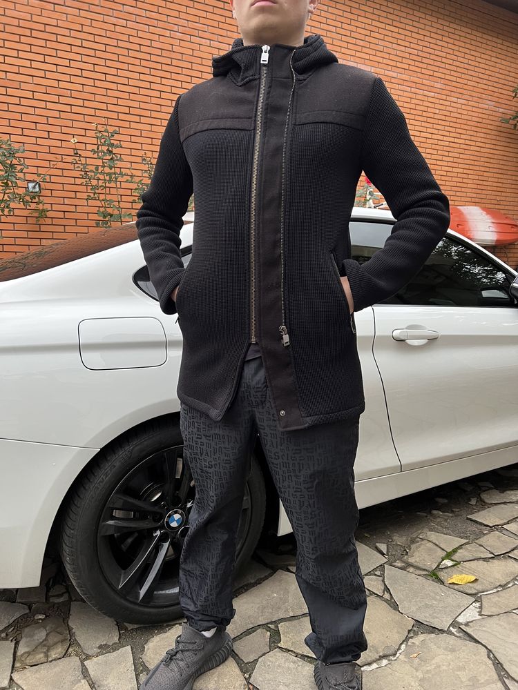 Zara мужская куртка черная М Black Tag пальто капюшон