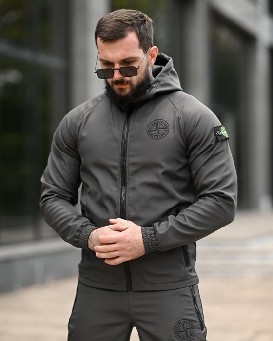 Чоловічий спортивний Softshell Зимовий костюм Stone grot grey