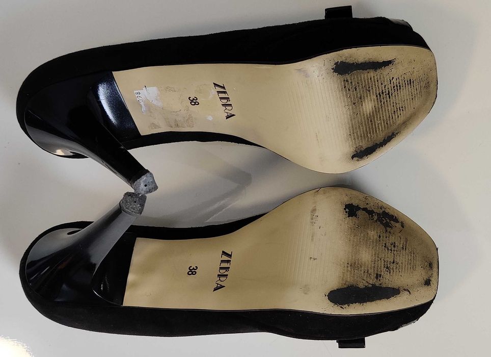 ZEBRA czarne szpilki sexy rozm 38 zamszowe kokardka stan bdb