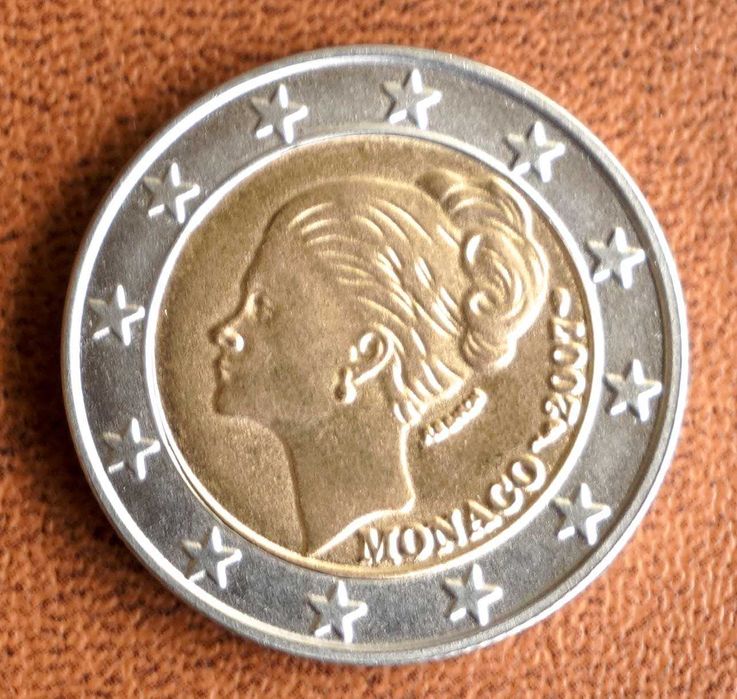 Moeda 2 Eur Mónaco 25th Aniv. Grace Kelly 2007 comemorativa