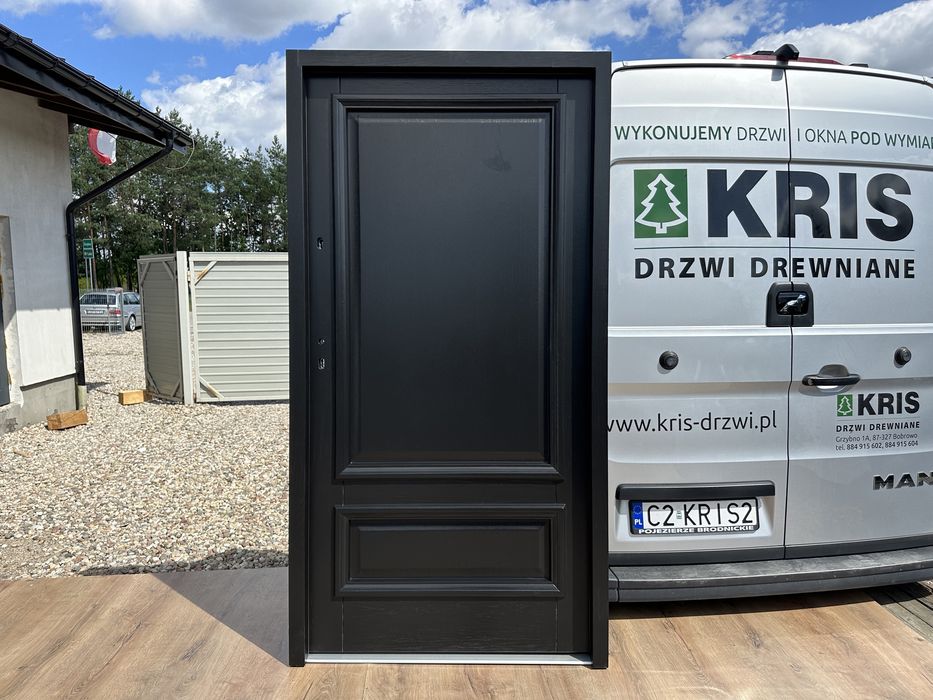 Drzwi zewnętrzne drewniane OD RĘKI Amerykańskie czarne  cała Polska