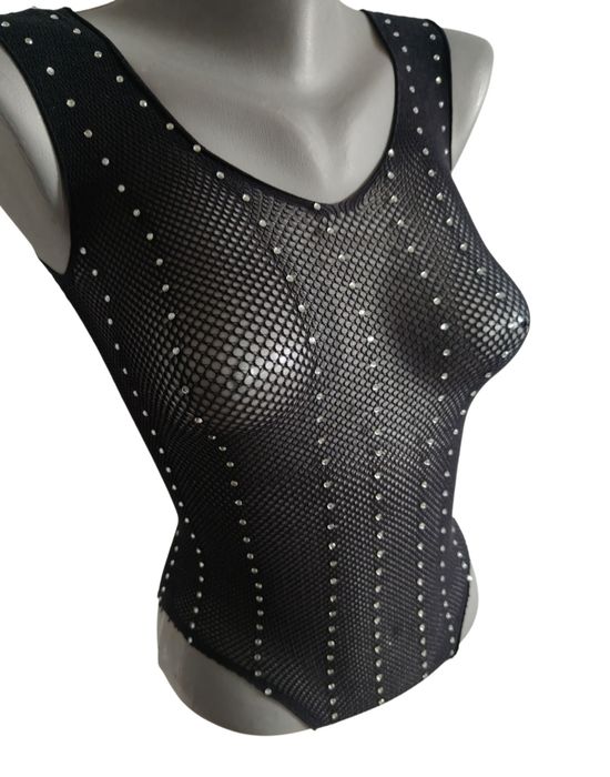 Body z kryształkami całość czarna bielizna body Victoria's Secret 36S