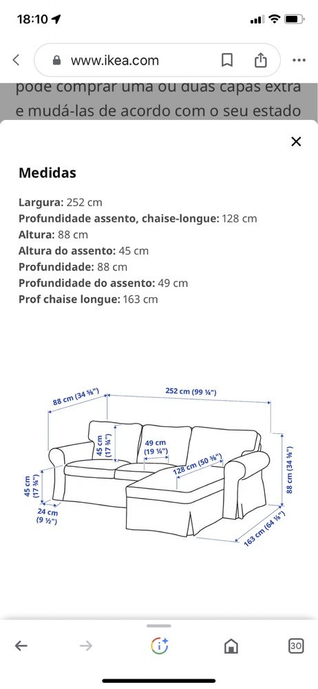 EKTORP IKEA -  Sofá 3 lugares c/chaise longue, Totebo turquesa escuro