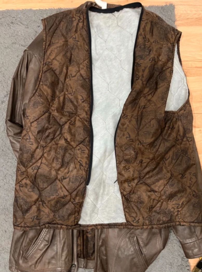 Długa kurtka skórzana, brązowa rozm. L/XL, vintage, oversize, unisex