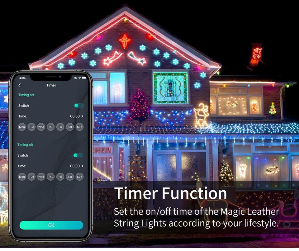 Luz Rgb de natal Decoração casamento com bluetooth app 10M SELADO