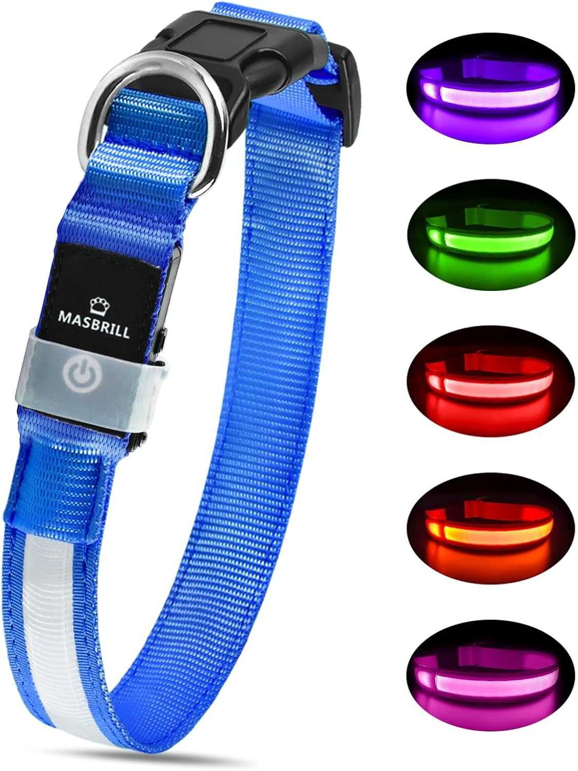 MASBRILL Świecąca obroża LED dla psa 3 tryby świecenia M 38-50cm [2366