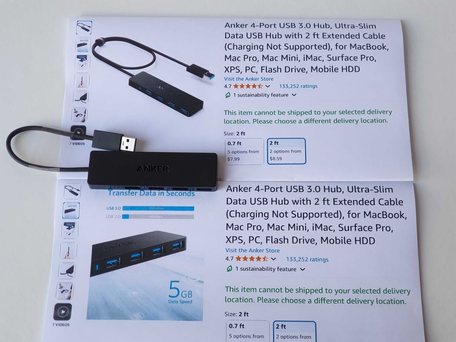 Anker 4 port usb 3.0 ultra slim data hub  a7516  5 Гбіт/с