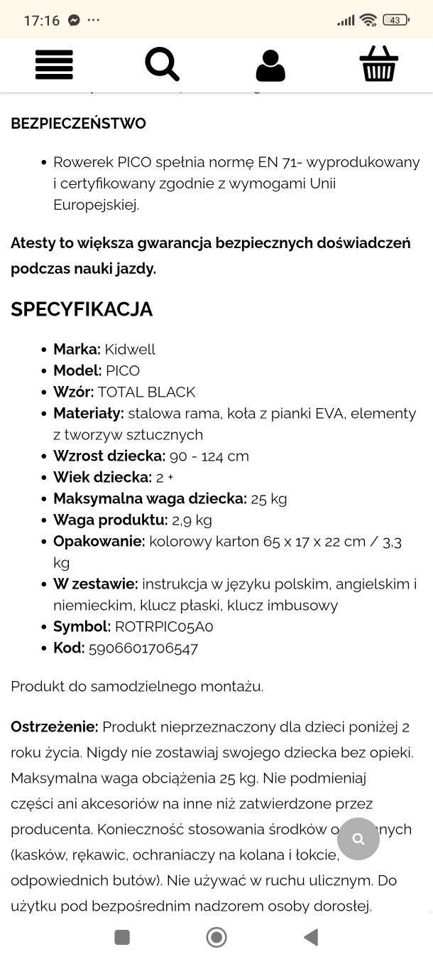 Rowerek kidwell pico 3w1 czarny