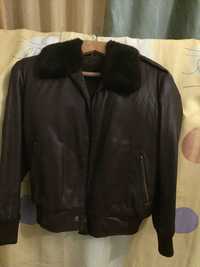 Куртка кожаная коричневая,со съемным воротником,на меху. 48 размер
