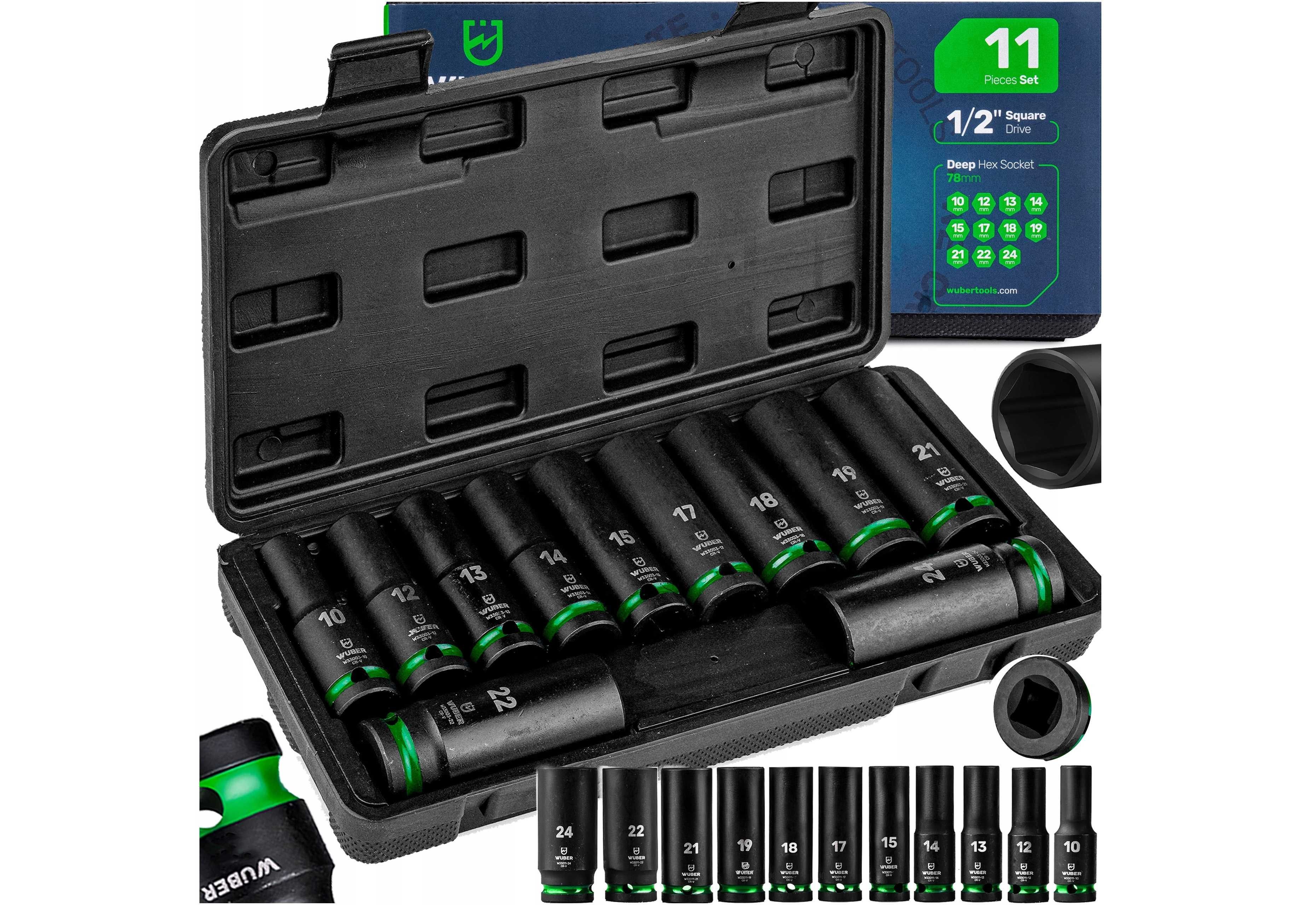 Zestaw NASADEK UDAROWYCH 11el 1/2" 6-KĄTNE DŁUGIE NASADKI 10-24mm 2207