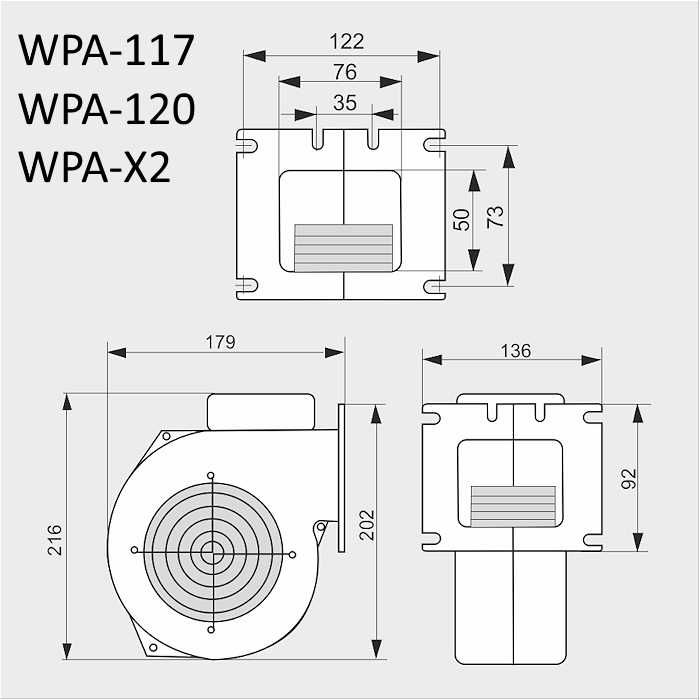 Вентилятор для котла з гравітаційною заслінкою WPA-120;117;X-2;X-6;