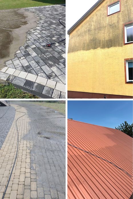 Mycie elewacji, dachów, kostki brukowej, budynków inwentarskich  obory
