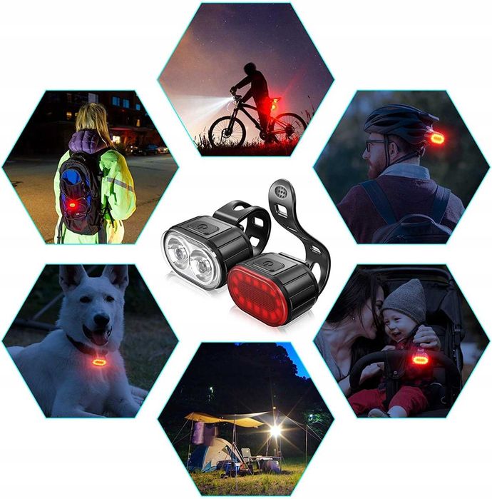 LAMPKI OŚWIETLENIE ROWEROWE LAMPKA przednia tylna usb led zestaw