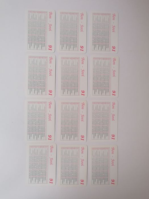 Conjunto de 12 calendários de 1991 da banda americana Bon Jovi