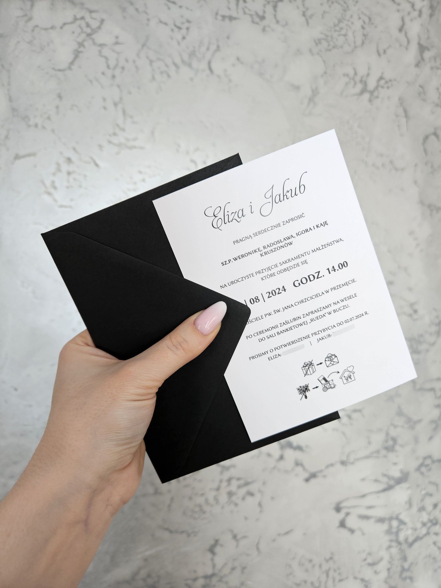Zaproszenia ślubne jednokartkowe z kalką zaproszenia minimalistyczne