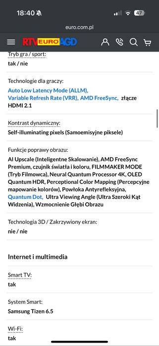 Telewizor Samsung 55” OLED, QD-OLED 4K UHD stan idealny