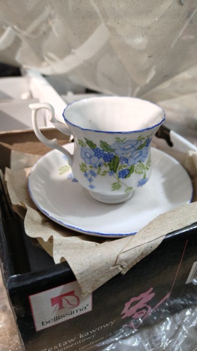 Zestaw kawowy Chodzież. Nowe. Spodeczek + firanka. 6szt.