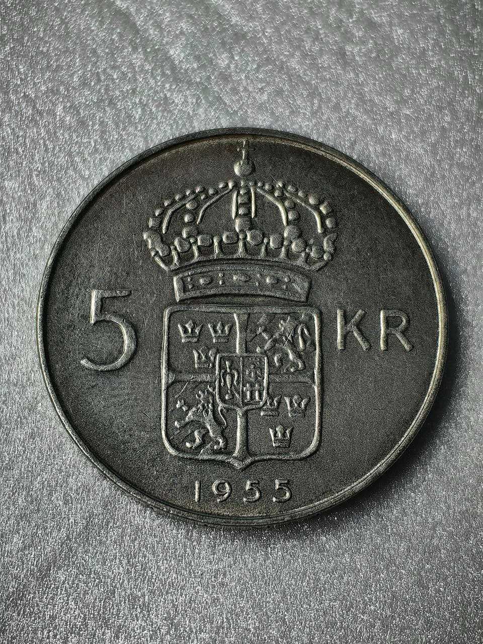 Швеція 5 крон 1955 Срібло AU-UNC король Швеції Густав VI Адольф