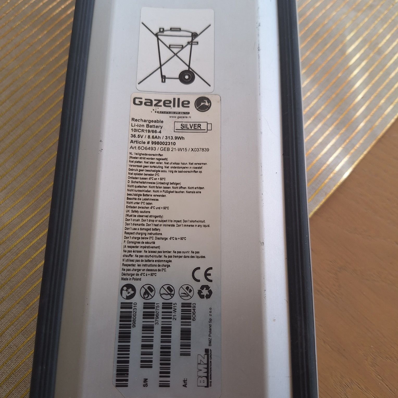 Bateria Silver 8,6ah 2021 rok do roweru elektrycznego gazelle.