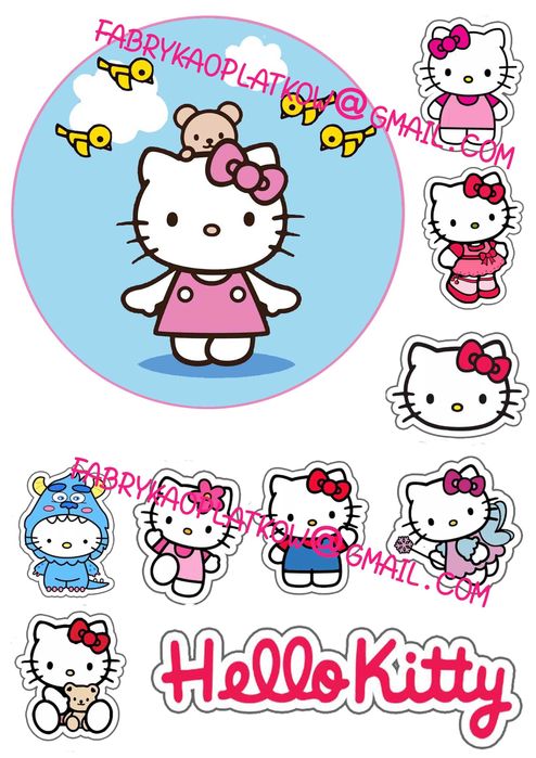 Opłatek na tort Gruby Połysk średnica 15 cm.+postacie Hello Kitty