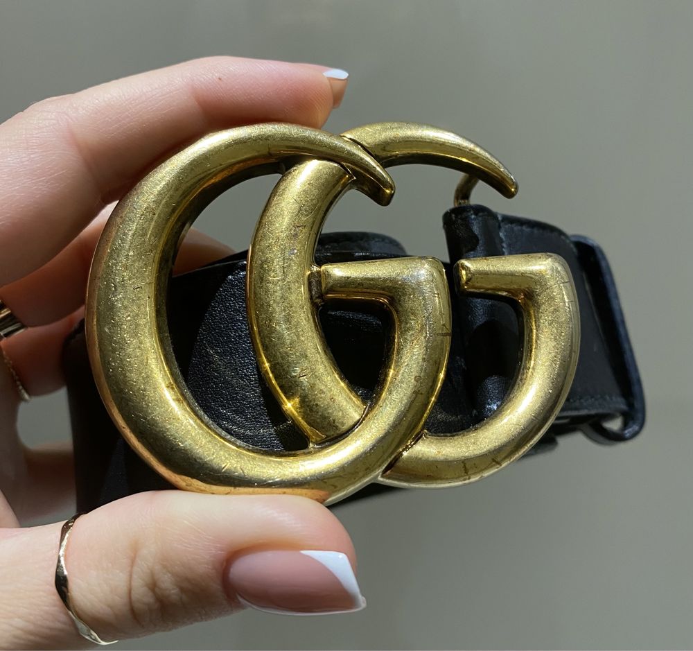 Skórzany pasek Gucci czarny złote logo