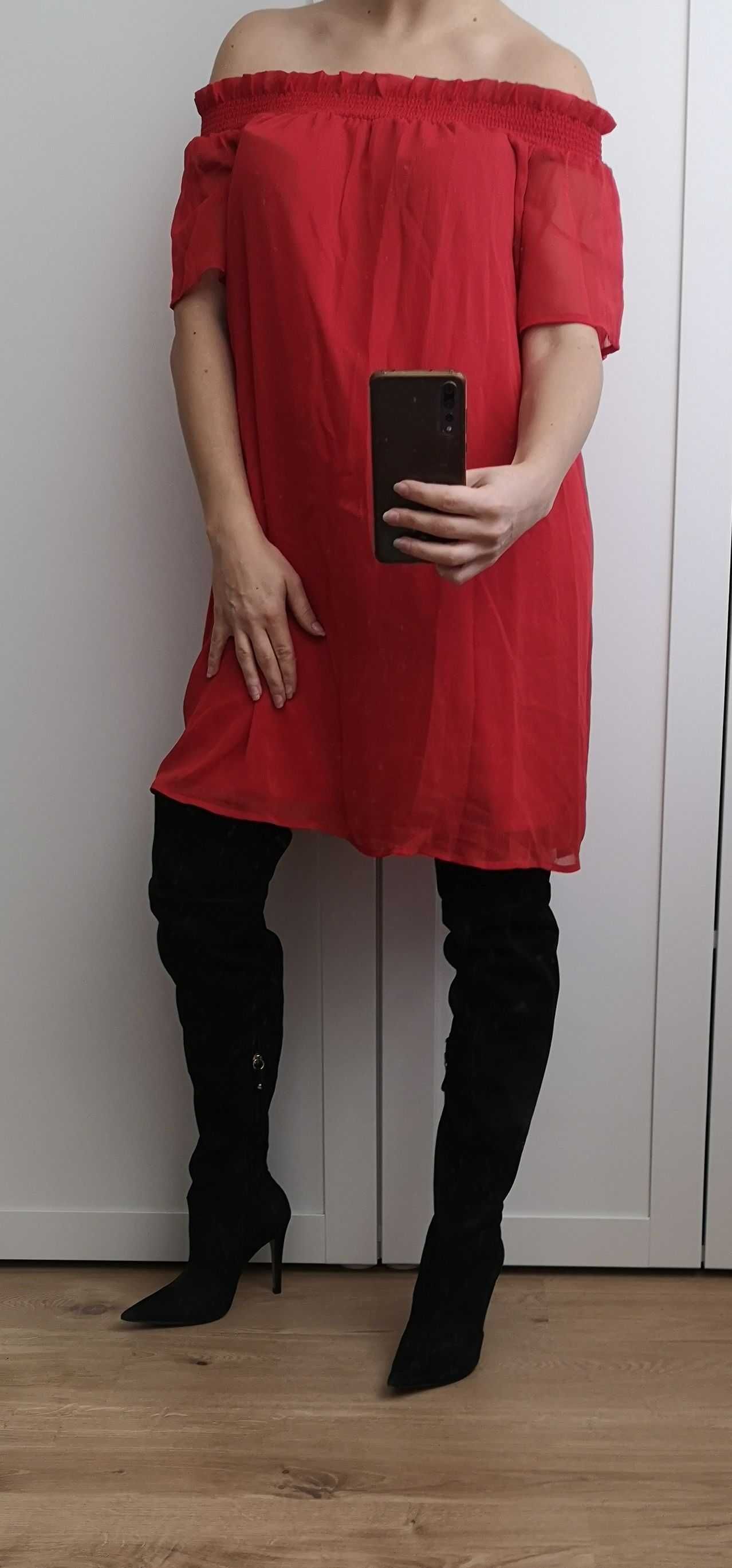 Mohito czerwona sukienka hiszpanka falbana walentynki lato 34/XS