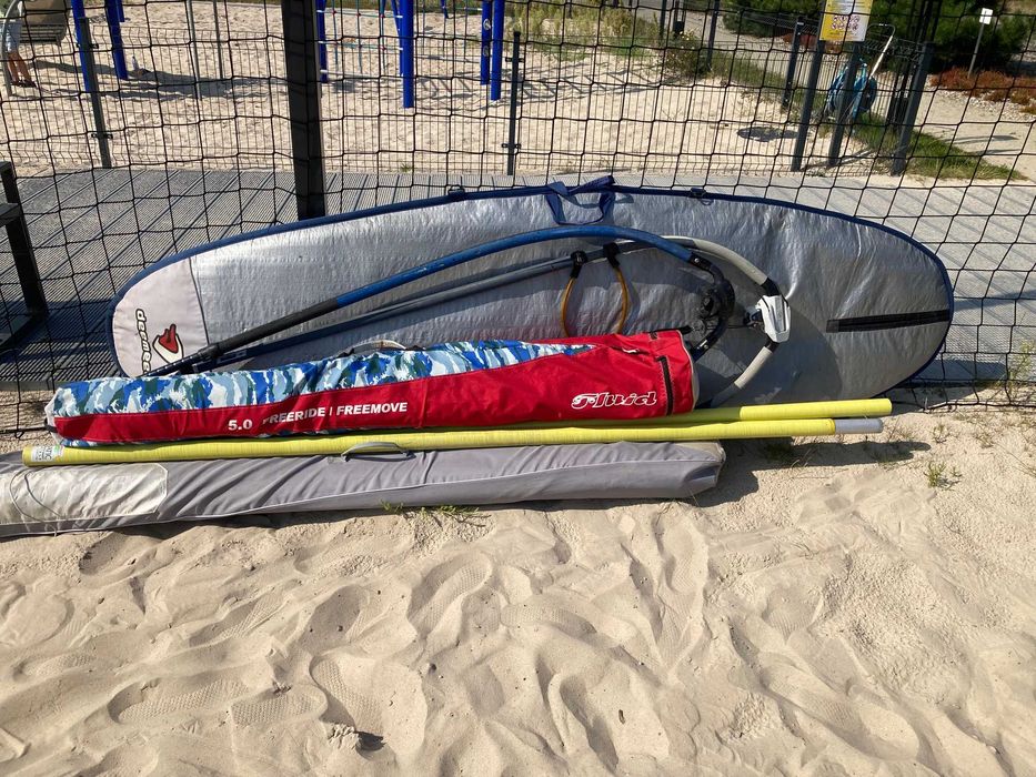 Zestaw windsurfing żagle 6.5, 5.8, 5.0, deska 150L, 2xmaszt, osprzęt
